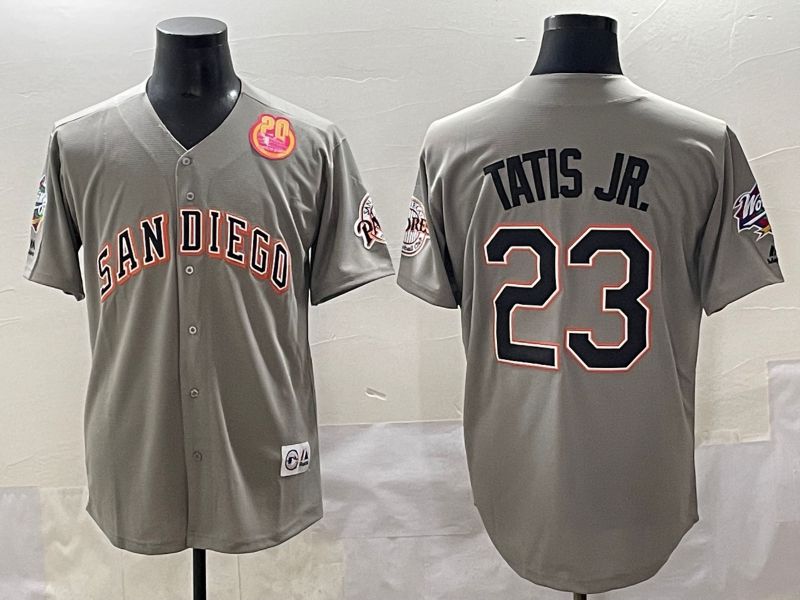 Men 2025 San Diego Padres #23 Tatis jr Grey Throwback Game Nike MLB Jersey style 6